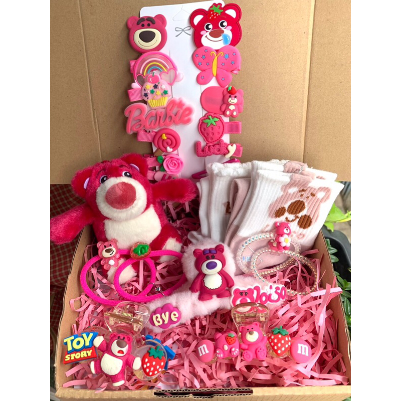 Set Hộp Quà Tặng Bạn Gái Màu Hồng Gấu Dâu Lotso Dễ Thương Deperier