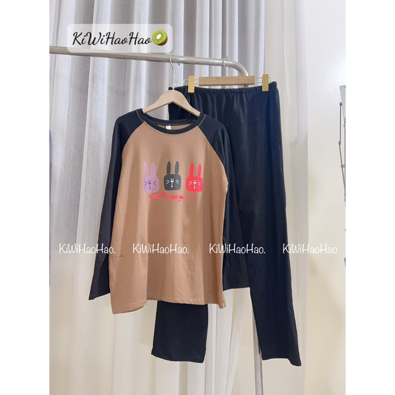 BỘ BẦU-BỘ SAU SINH- COTTONG DÀI TAY PHA MÀU 3 CON THỎ-3 MÀU,TIỆN LỢI