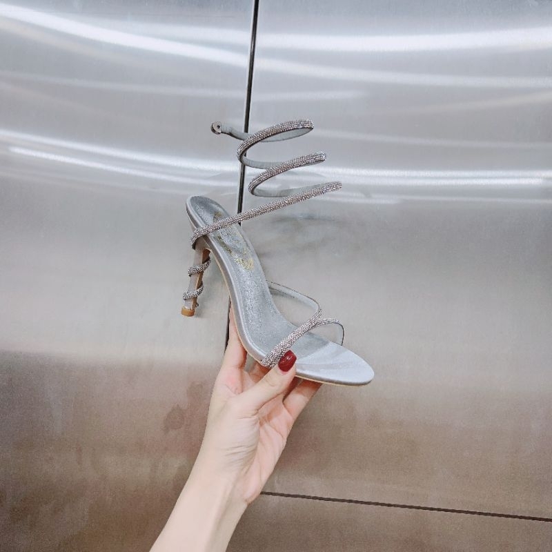 Cao gót đính đá quai lò xo 9cm sẵn 3 màu