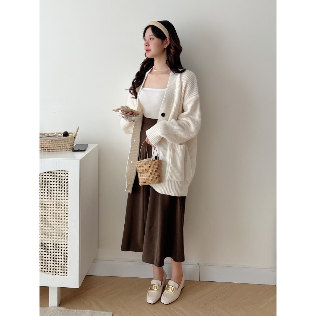 Áo len cardigan trơn dáng rộng, Áo cardigan nữ dài tay kiểu trơn màu basic