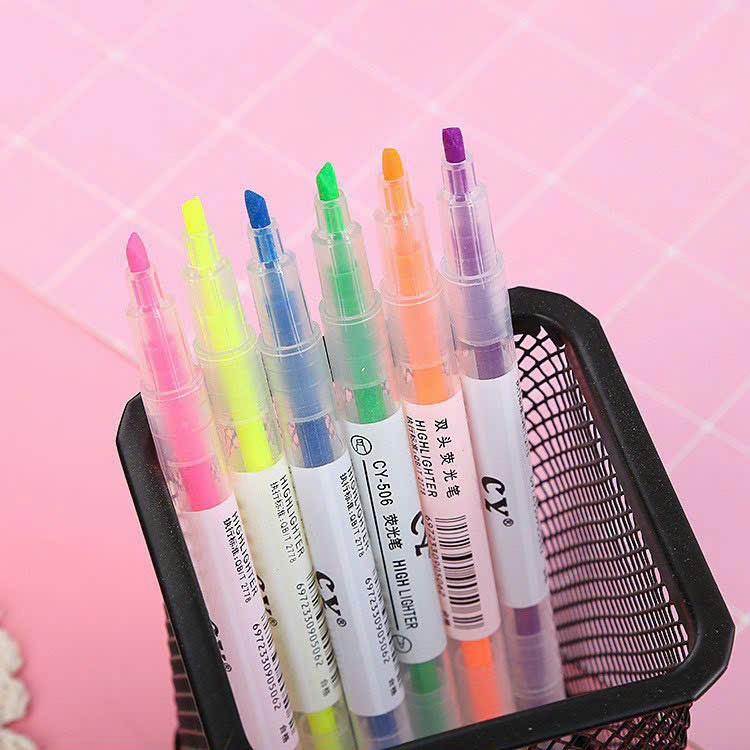 Bút Highlight Pastel Dạ Quang 2 Đầu, Bút Đánh Dấu Nhớ Cute / Bút đánh dấu dòng dạ quang Bút highlight 2 đầu 6 màu