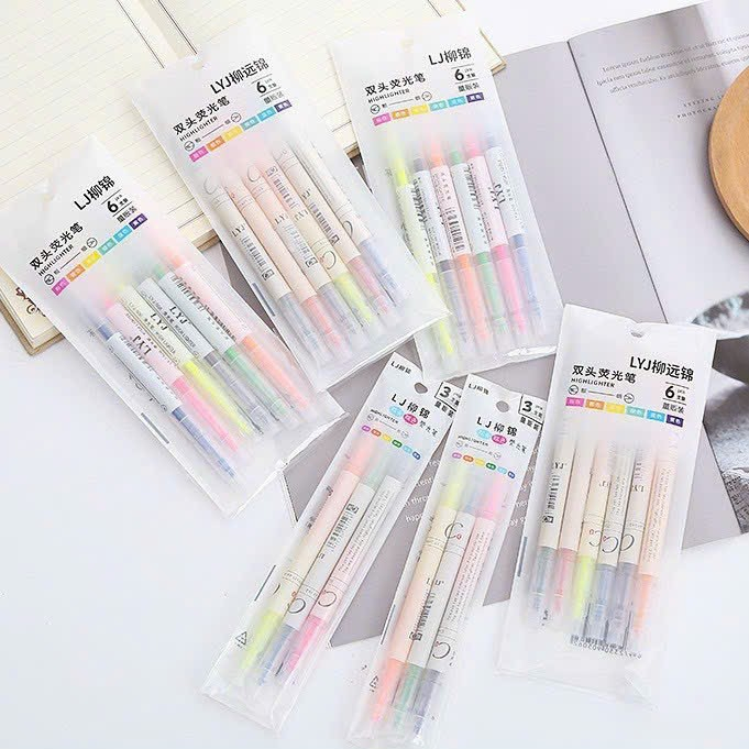 Bút Highlight Pastel Dạ Quang 2 Đầu, Bút Đánh Dấu Nhớ Cute / Bút đánh dấu dòng dạ quang Bút highlight 2 đầu 6 màu