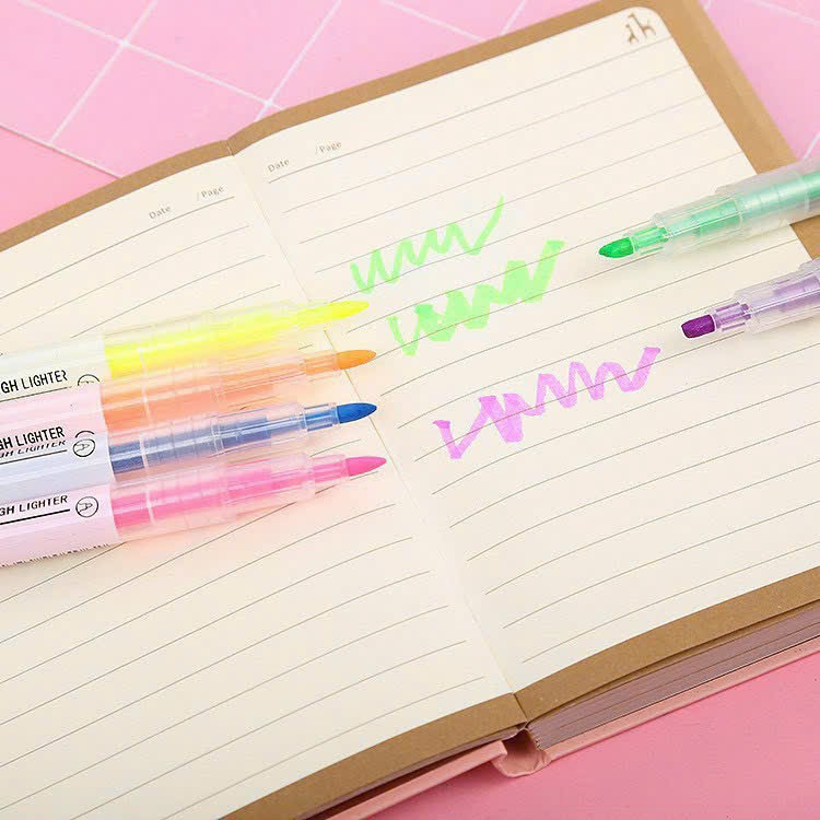 Bút Highlight Pastel Dạ Quang 2 Đầu, Bút Đánh Dấu Nhớ Cute / Bút đánh dấu dòng dạ quang Bút highlight 2 đầu 6 màu