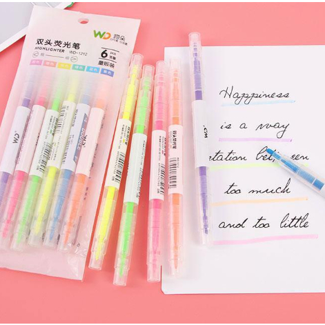 Bút Highlight Pastel Dạ Quang 2 Đầu, Bút Đánh Dấu Nhớ Cute / Bút đánh dấu dòng dạ quang Bút highlight 2 đầu 6 màu
