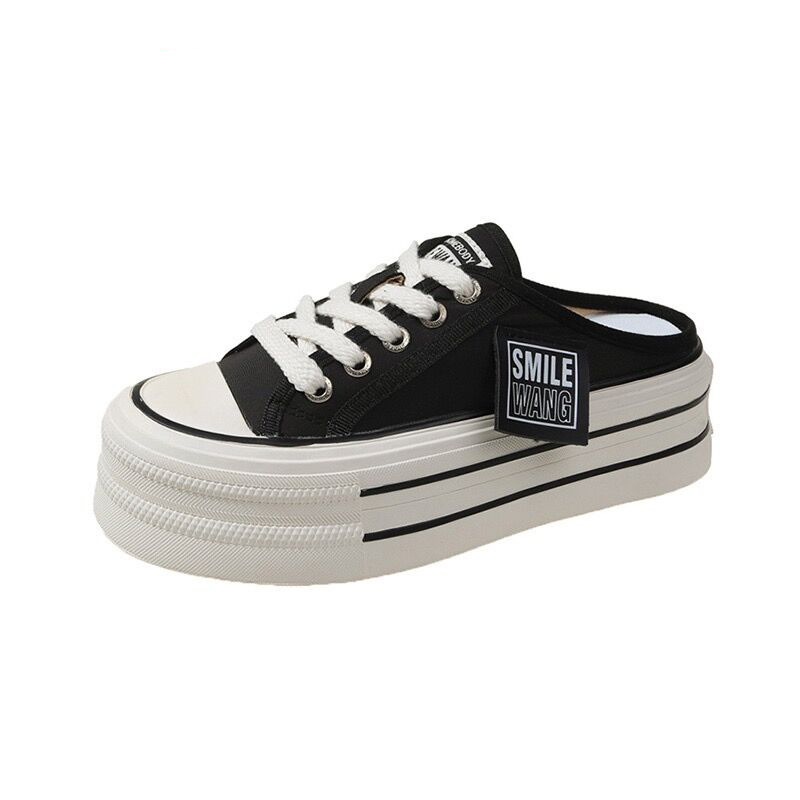 Giày sục thể thao nữ tem vuông dáng basic mới  giày canvas vải kaki mềm mịn đế cao 5cm