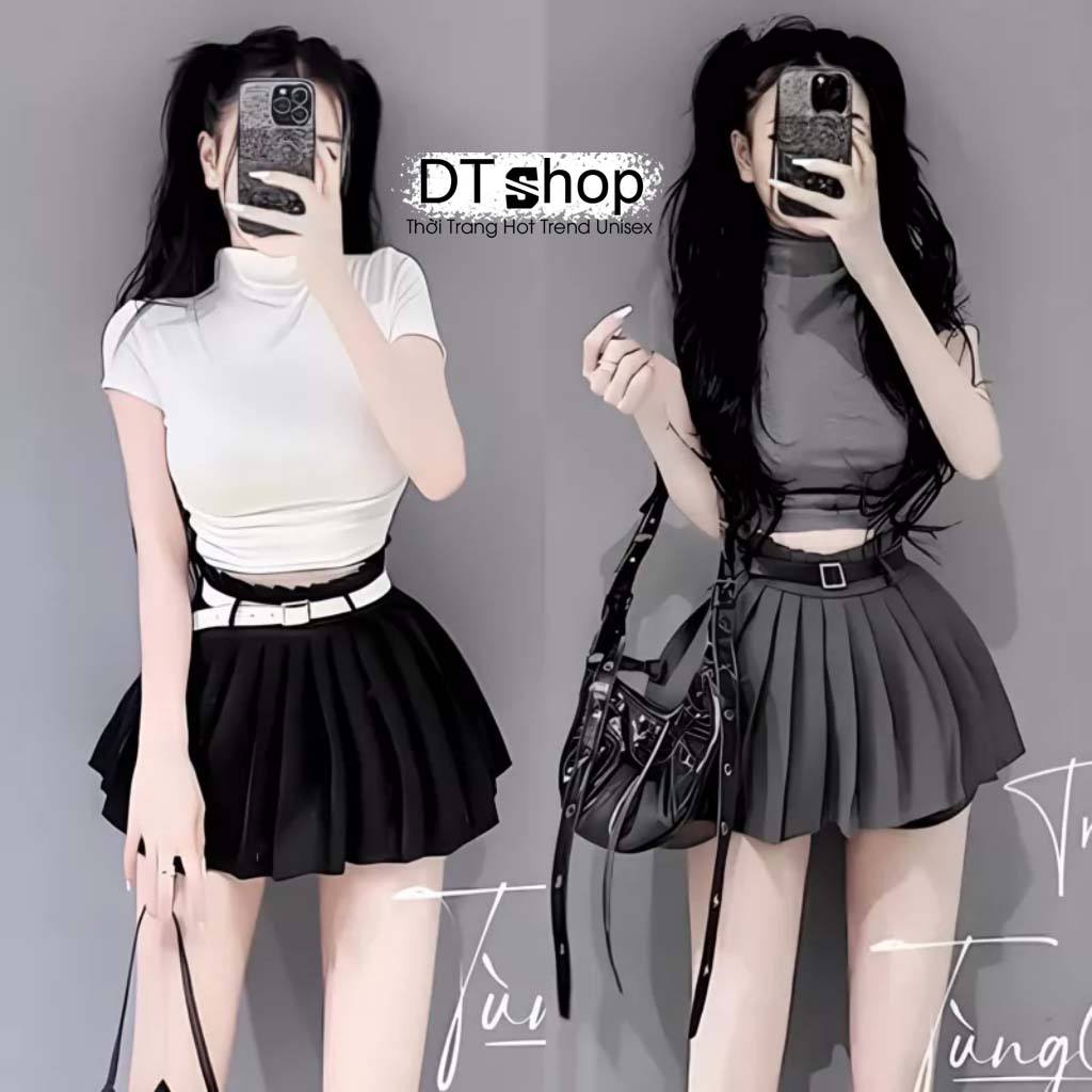 Set Áo Thun Zip Ôm Body Phối Chân Váy Dập Ly Sexy ❤ Bộ Áo Váy Chất Vải Mềm Mịn Hách Chiều Cao NVA430