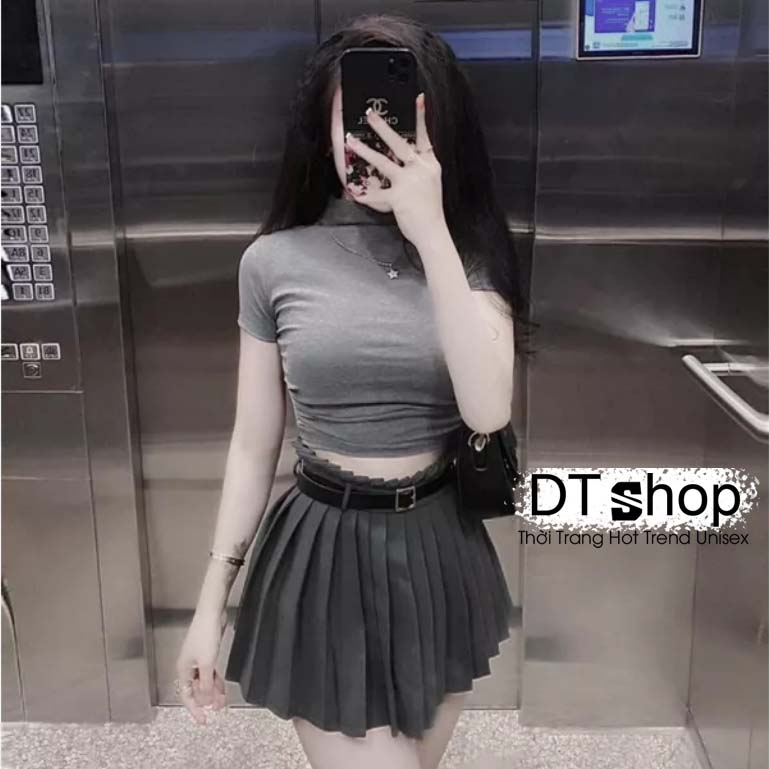 Set Áo Thun Zip Ôm Body Phối Chân Váy Dập Ly Sexy ❤ Bộ Áo Váy Chất Vải Mềm Mịn Hách Chiều Cao NVA430