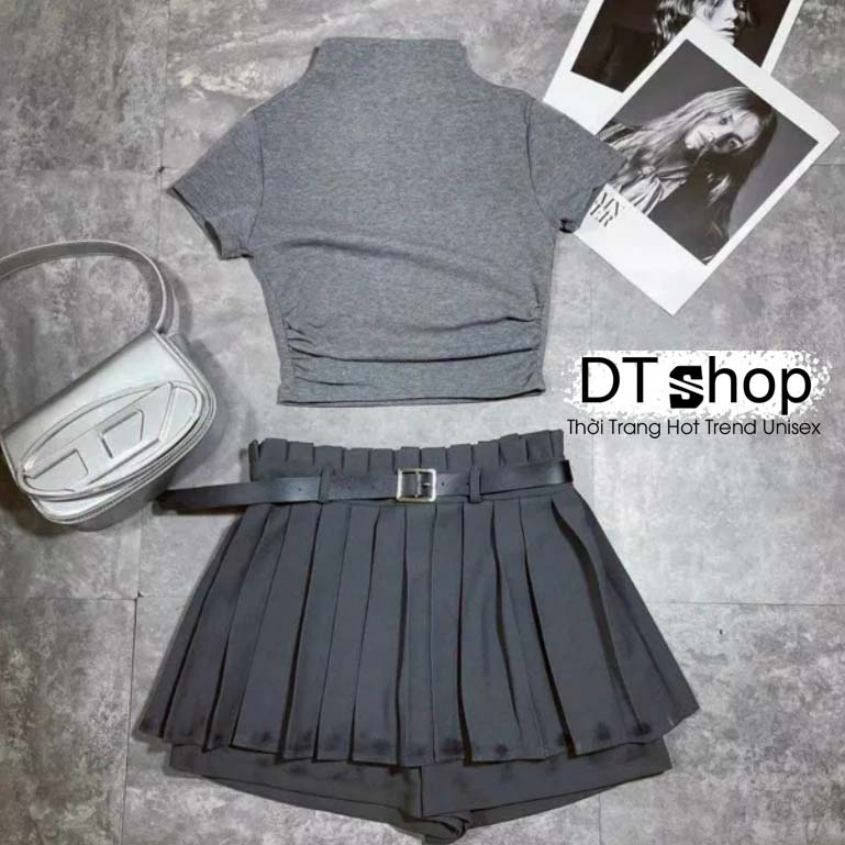 Set Áo Thun Zip Ôm Body Phối Chân Váy Dập Ly Sexy ❤ Bộ Áo Váy Chất Vải Mềm Mịn Hách Chiều Cao NVA430