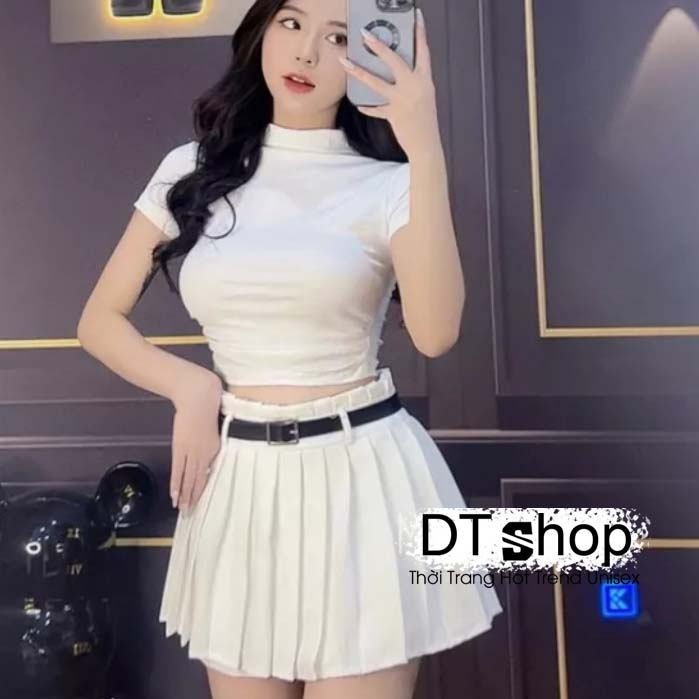 Set Áo Thun Zip Ôm Body Phối Chân Váy Dập Ly Sexy ❤ Bộ Áo Váy Chất Vải Mềm Mịn Hách Chiều Cao NVA430
