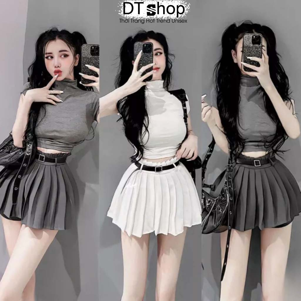 Set Áo Thun Zip Ôm Body Phối Chân Váy Dập Ly Sexy ❤ Bộ Áo Váy Chất Vải Mềm Mịn Hách Chiều Cao NVA430