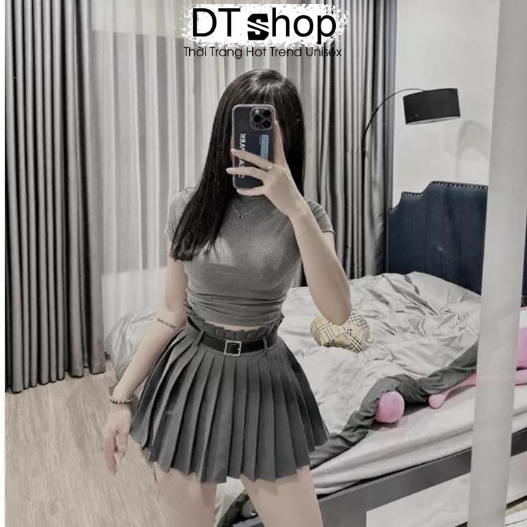 Set Áo Thun Zip Ôm Body Phối Chân Váy Dập Ly Sexy ❤ Bộ Áo Váy Chất Vải Mềm Mịn Hách Chiều Cao NVA430