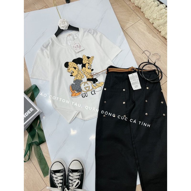 SET ÁO MICKEY QUẦN ĐEN KÈM BELT XỊN ĐẸP NHÉ Chất thun + kaki boy + kèm belt y hình chụp💯💯