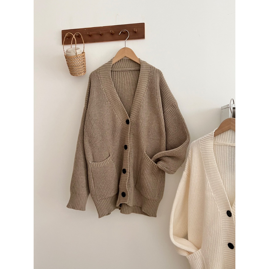 Áo len cardigan trơn dáng rộng, Áo cardigan nữ dài tay kiểu trơn màu basic