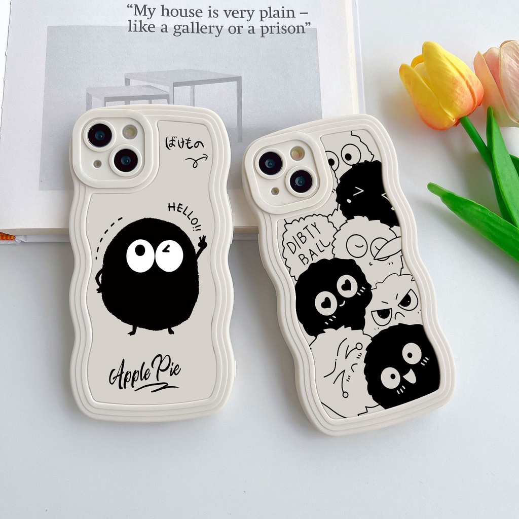 Ốp iPhone Silicon In Hình Hoạt Hình Bồ Hóng Đen Viền gợn sóng cho iPhone 11 12Pro 6s 7 8 plus 13 14 15 Promax X XR Max