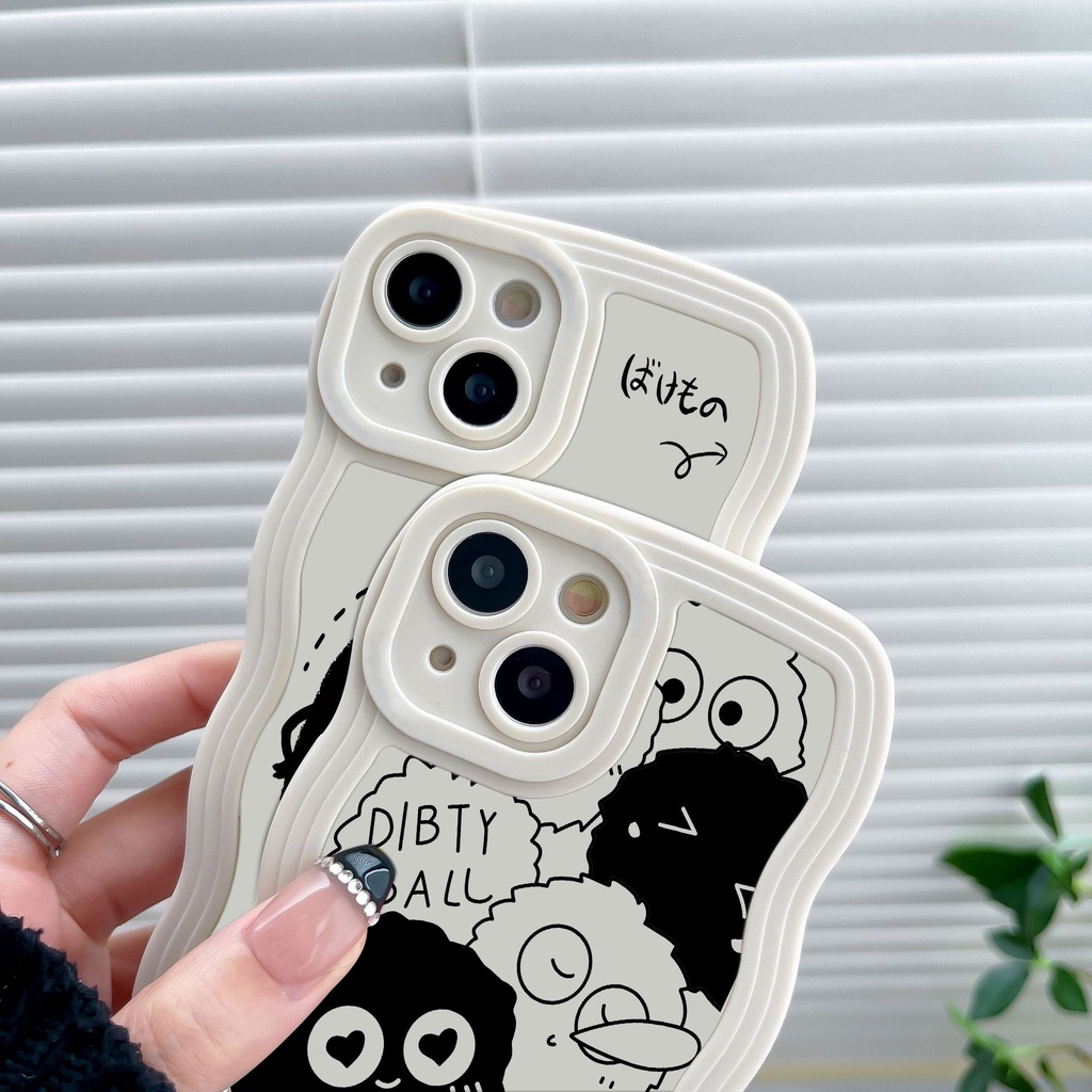 Ốp iPhone Silicon In Hình Hoạt Hình Bồ Hóng Đen Viền gợn sóng cho iPhone 11 12Pro 6s 7 8 plus 13 14 15 Promax X XR Max