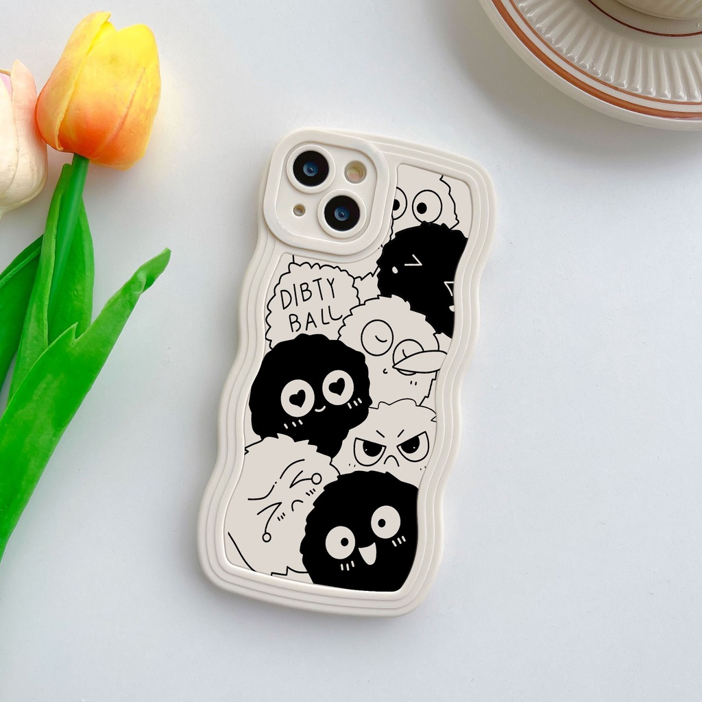 Ốp iPhone Silicon In Hình Hoạt Hình Bồ Hóng Đen Viền gợn sóng cho iPhone 11 12Pro 6s 7 8 plus 13 14 15 Promax X XR Max