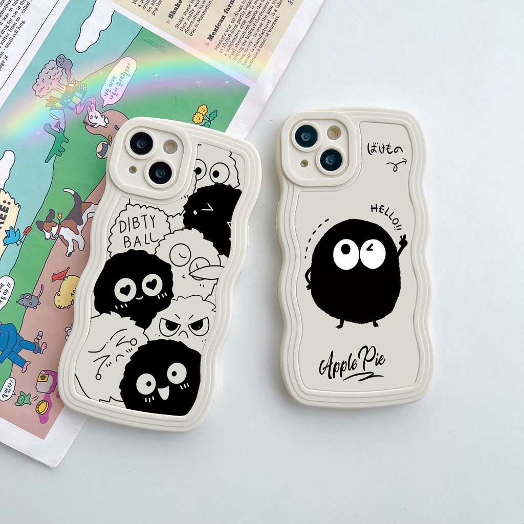 Ốp iPhone Silicon In Hình Hoạt Hình Bồ Hóng Đen Viền gợn sóng cho iPhone 11 12Pro 6s 7 8 plus 13 14 15 Promax X XR Max