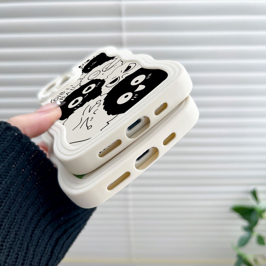 Ốp iPhone Silicon In Hình Hoạt Hình Bồ Hóng Đen Viền gợn sóng cho iPhone 11 12Pro 6s 7 8 plus 13 14 15 Promax X XR Max