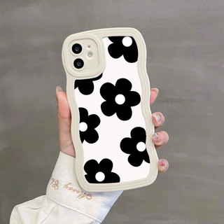 Ốp Điện Thoại iphone Viền Gợn Sóng họa tiết hoa đen Cho iPhone 7plus 6plus 11 7 8 12 13 14 15 xr xs max