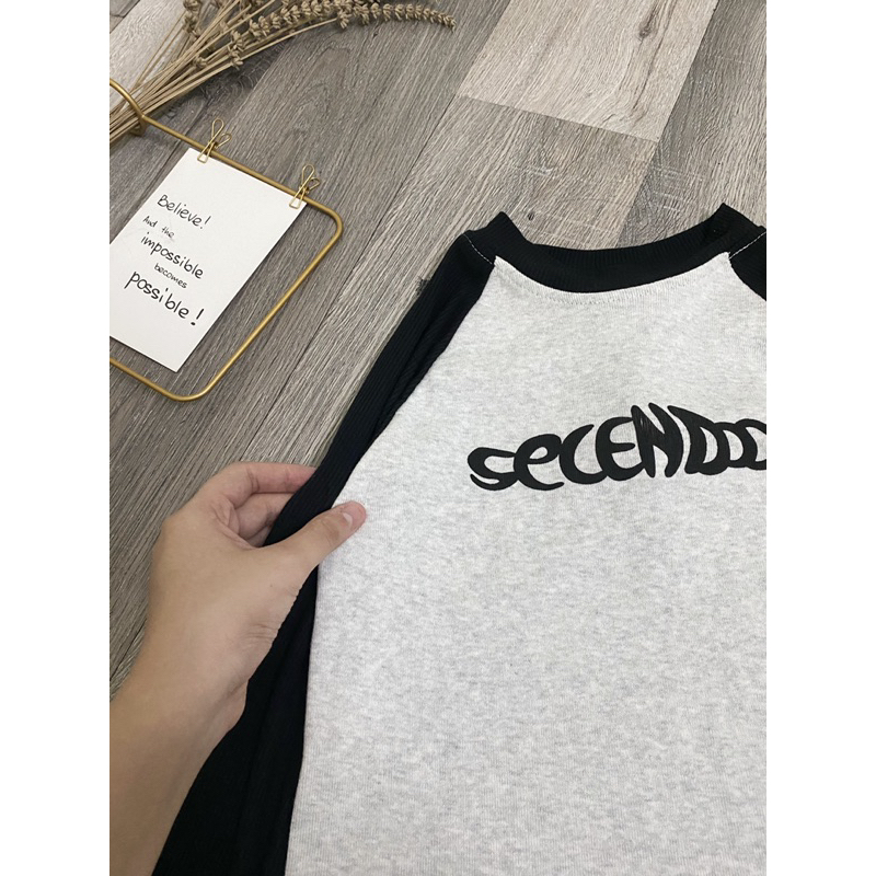 Áo Croptop Dài Tay Thu Đông Dáng Ôm in chữ SENCE Áo Thun Raglan tăm màu ĐEN | XÁM basic