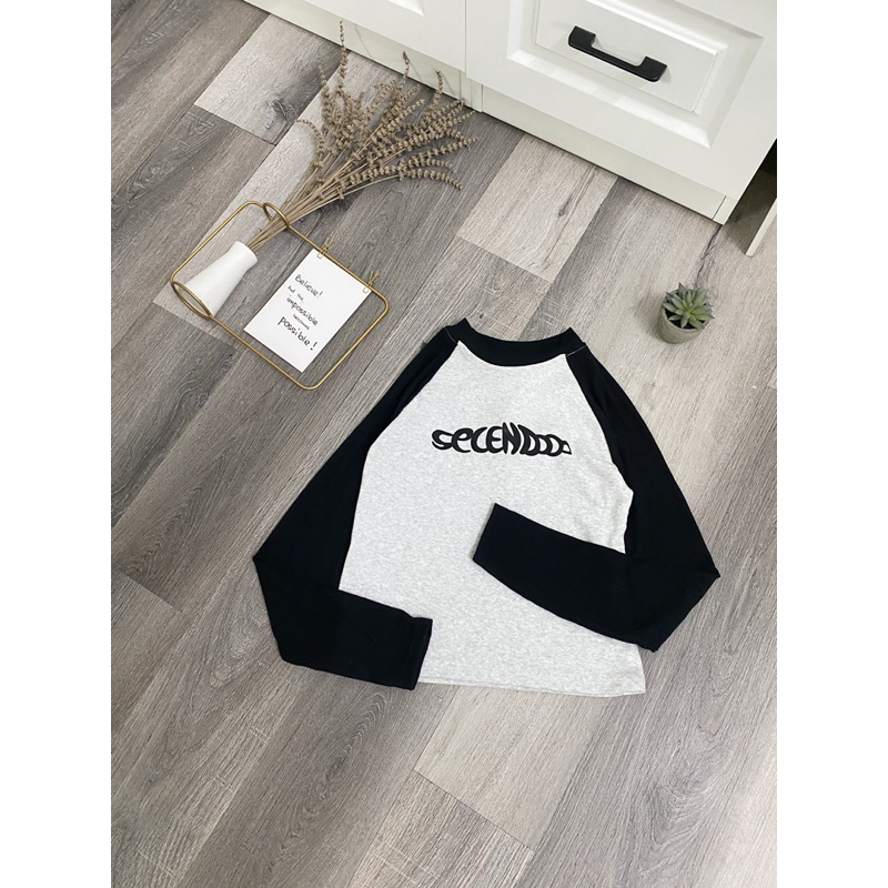 Áo Croptop Dài Tay Thu Đông Dáng Ôm in chữ SENCE Áo Thun Raglan tăm màu ĐEN | XÁM basic