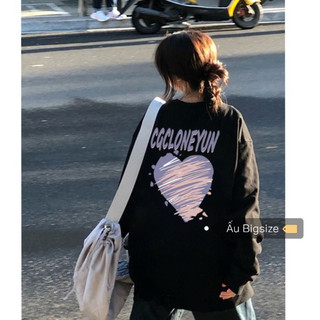 [ẤU BIGSIZE - CÓ SẴN] Áo dài tay sweater NỈ DA CÁ MỎNG in hình trái tim tím dễ thương Bigsize đến 100kg