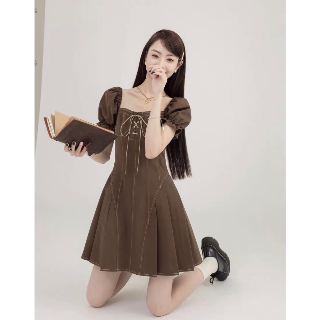 Đầm xếp ly cup ngực tay phồng điệu đà H011 từ 50-80Kg