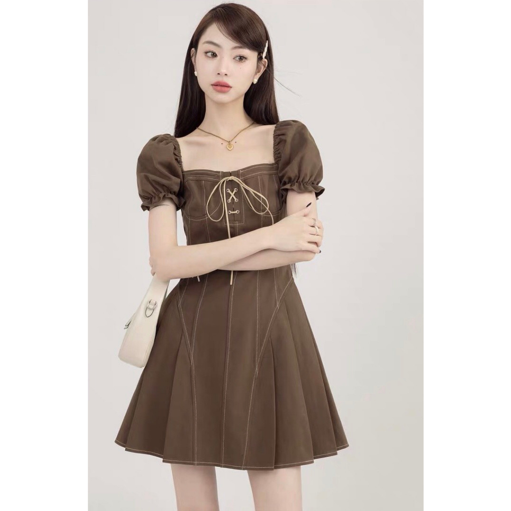 Đầm xếp ly cup ngực tay phồng điệu đà H011 từ 50-80Kg