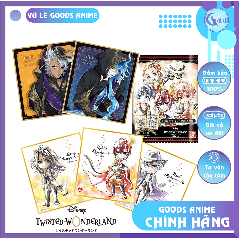 Goods anime Twisted Wondreland chính hãng Bandai, Thẻ Trading Illustration - Colored Paper in hình Disney Japan 12x13.5