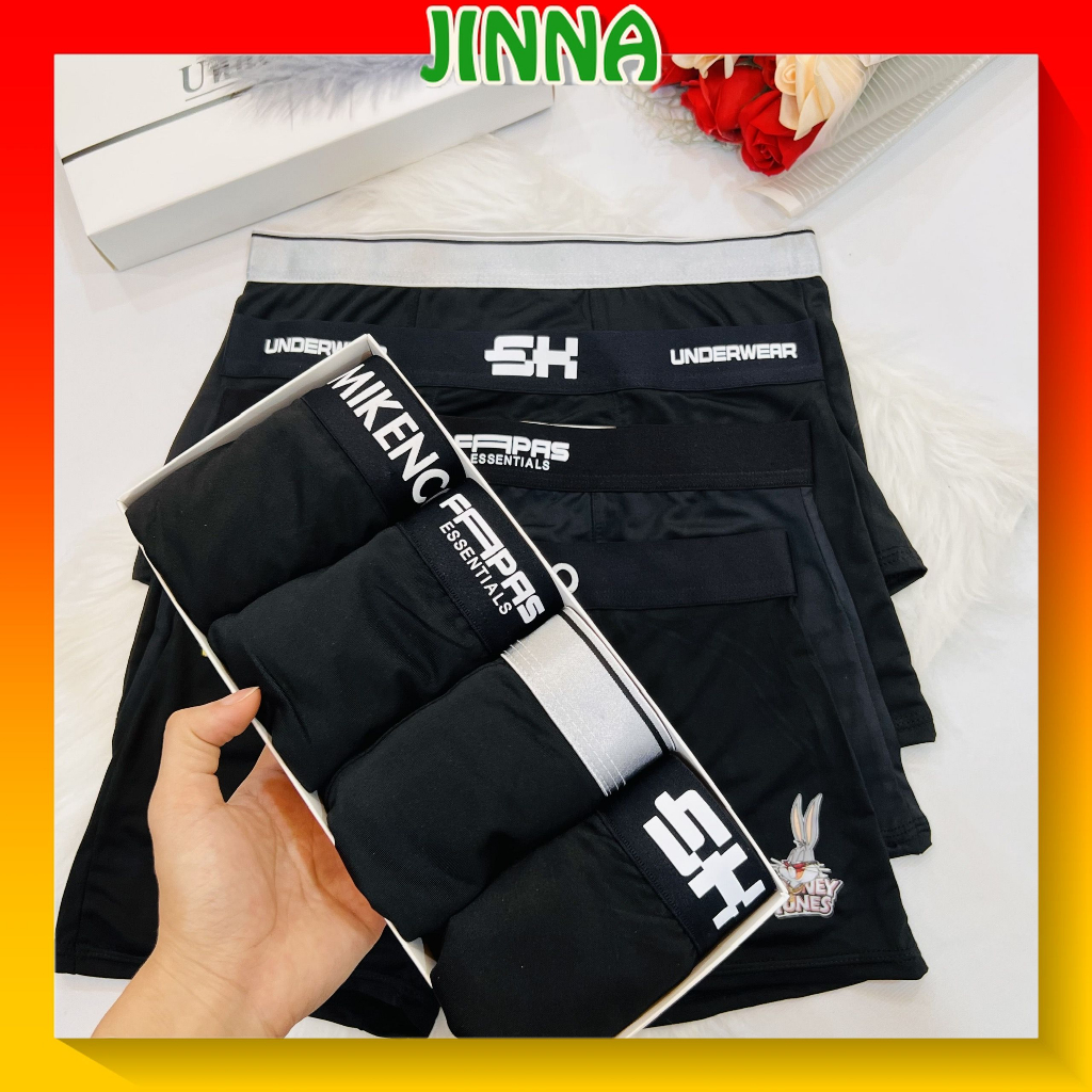 Quần Lót Nam cao cấp Boxer thun lạnh full màu đen - Quần Sịp Nam boxer thun lạnh Mềm Mịn Co Giãn 4 Chiều - JINNA