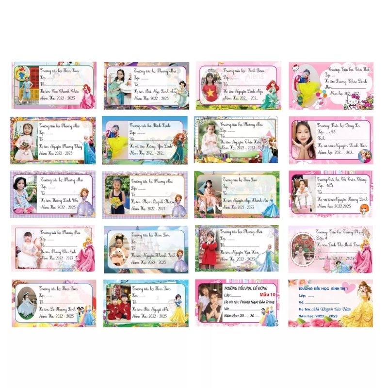 50 nhãn vở in hình bé nội dung tên, trường, lớp in theo yêu cầu