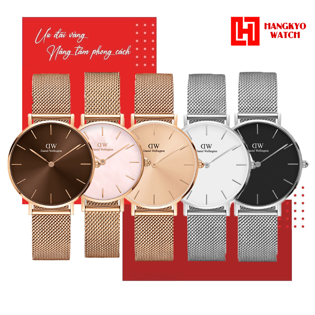 Đồng hồ nam nữ d.w petite classic sterling mặt tròn dây lưới thép full box hãng