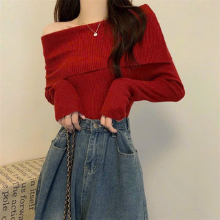 Áo trễ vai len tăm đỏ tết phối đồ cực xinh đẹp w1