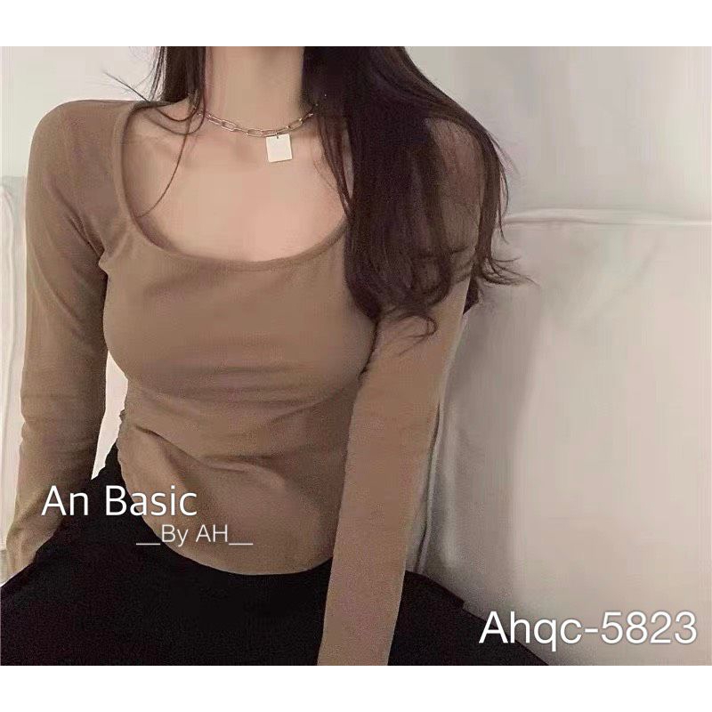 Áo croptop cổ U tay dài vạt bầu ôm dáng siêu xinh