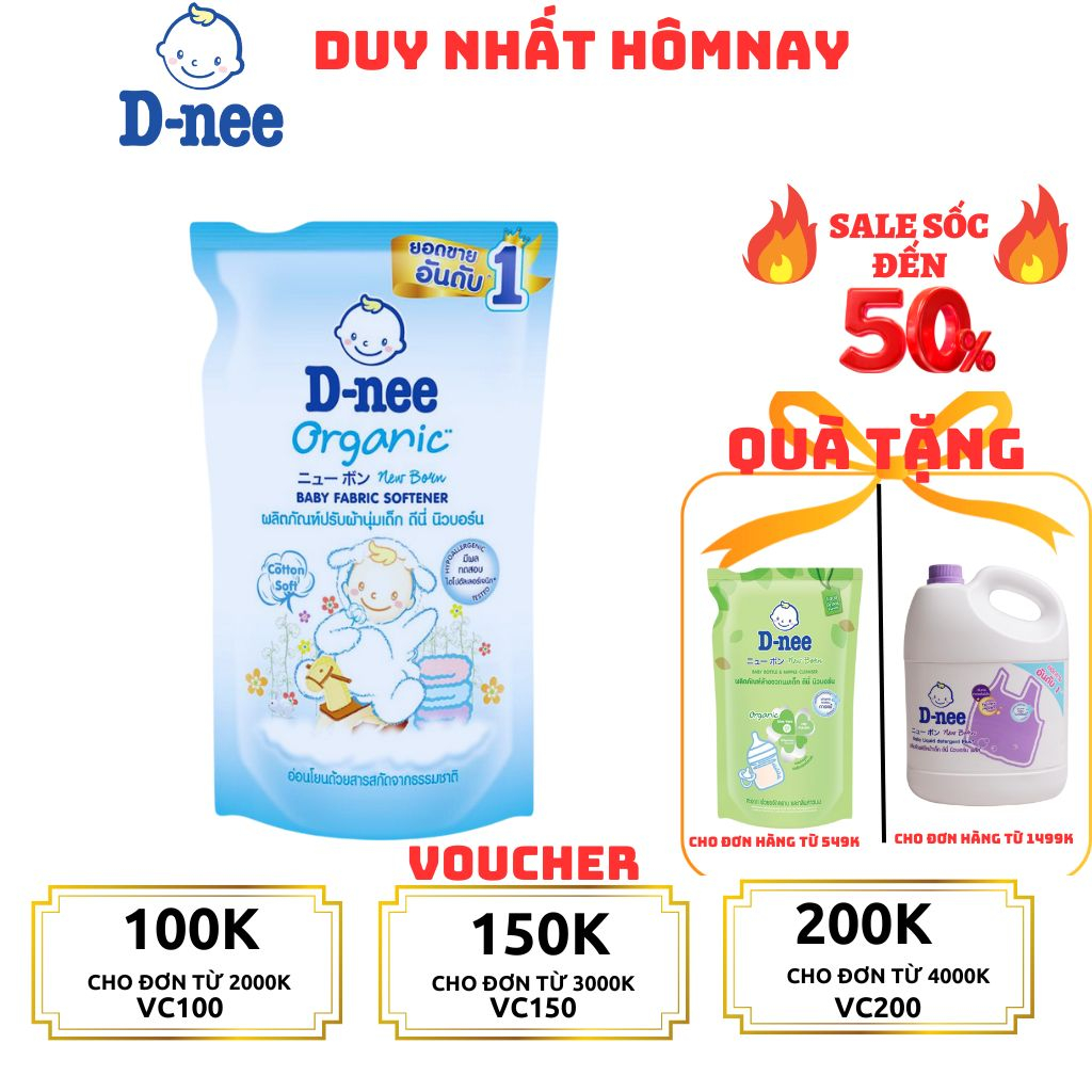ComBo 4 Túi Nước xả vải Dnee túi nội địa Thái 550ml- Nước xả quần áo cho bé