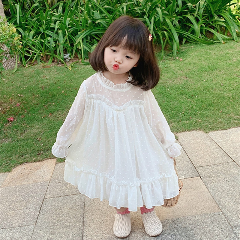 Váy công chúa bé gái siêu xinh thu đông 2023. Đầm trắng xinh dài tay cho bé gái mặc đi chơi đi tiệc đáng yêu - BKKIDS