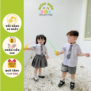 Set sơ mi học sinh kèm cavat, bộ sơ mi bé trai, set sơ mi chân váy bé gái đi học Bernie 23B356-357
