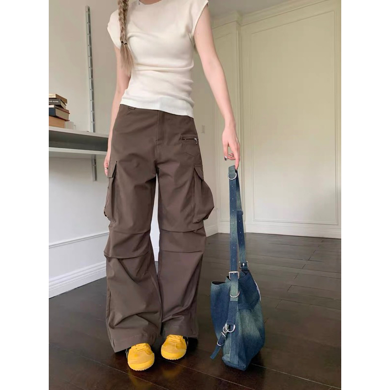 Quần kaki túi hộp ống rộng phối khoá LEM- 9025, quần jogger túi hộp Hàn quôcd cho nữ