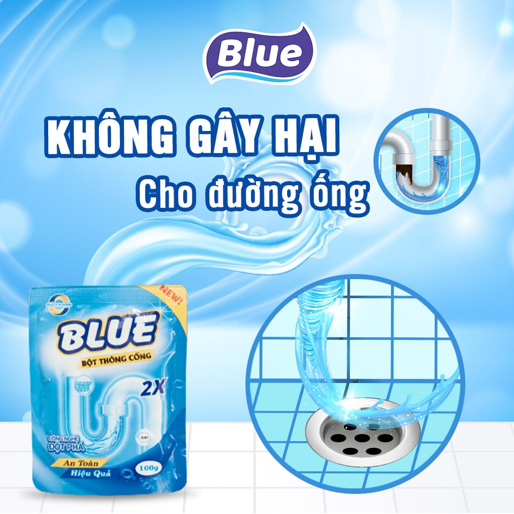 Bột Thông Cống Blue Hàn Quốc túi 100G, Combo 5 Gói