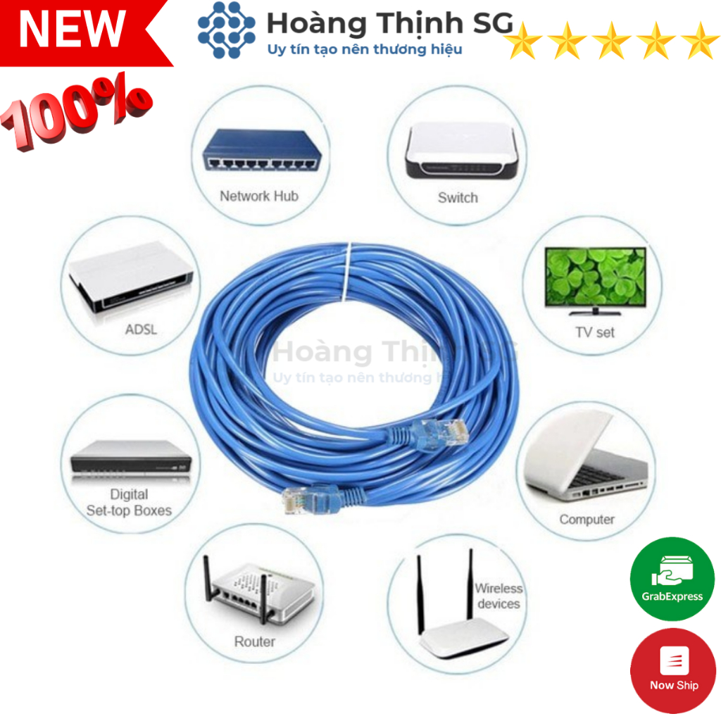 Dây cáp mạng LAN CAT5E bấm sẵn 2 đầu, 1.5m-3m-5m-10m chuẩn RJ45 kết nối mạng internet cho Máy tính - Laptop