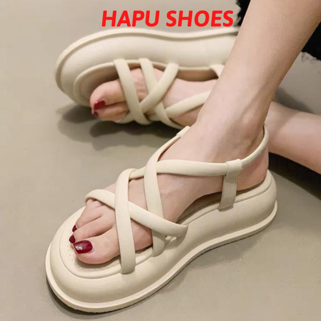 Dép sandal nữ 4 nan chéo dây mảnh,dép quai hậu đế cao FULLBOX