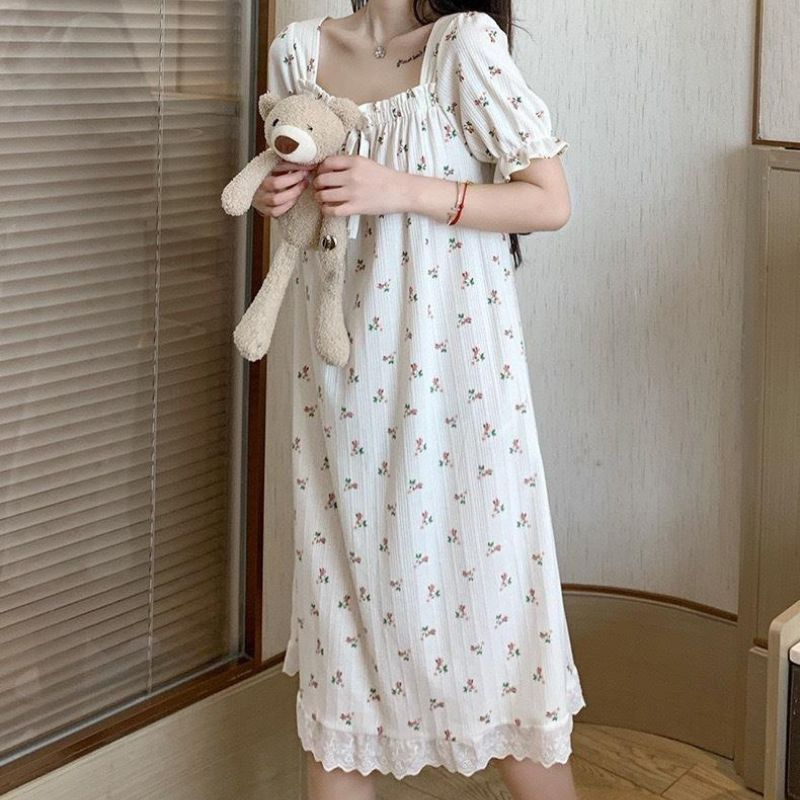 Váy ngủ nữ váy ngắn tay phong cách công chúa in hoa nhí hàng Quảng Châu cao cấp Fijito Hcom002 | BigBuy360 - bigbuy360.vn