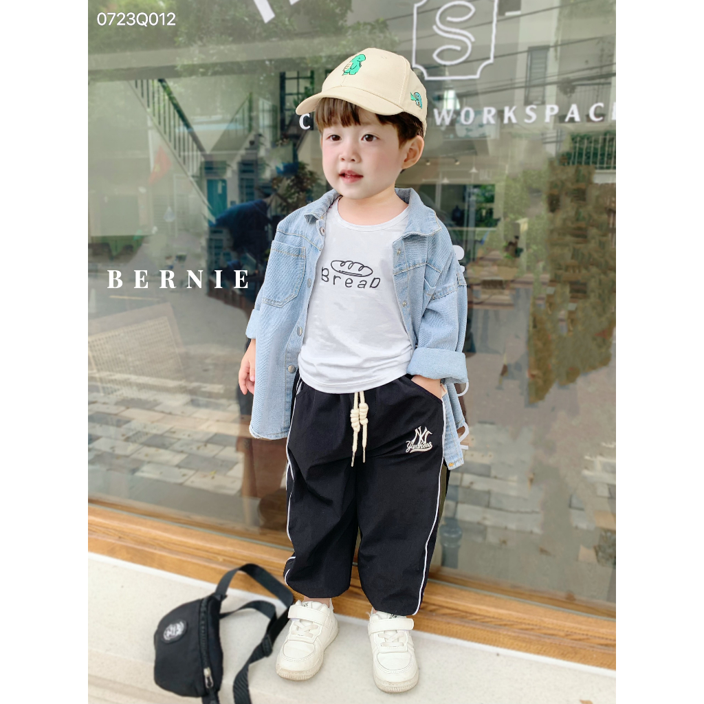 Quần gió thể thao 2 lớp có dây rút phối lé sườn Bernie cho bé