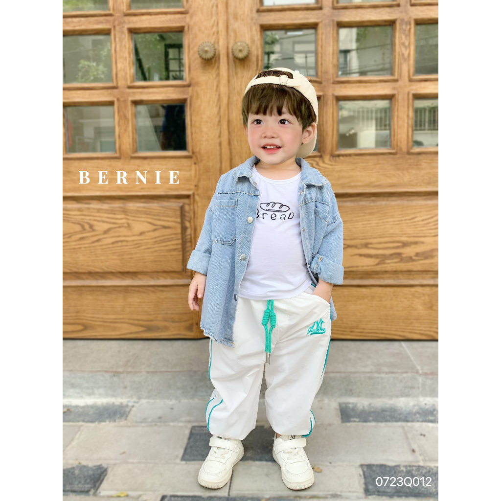 Quần gió thể thao 2 lớp có dây rút phối lé sườn Bernie cho bé