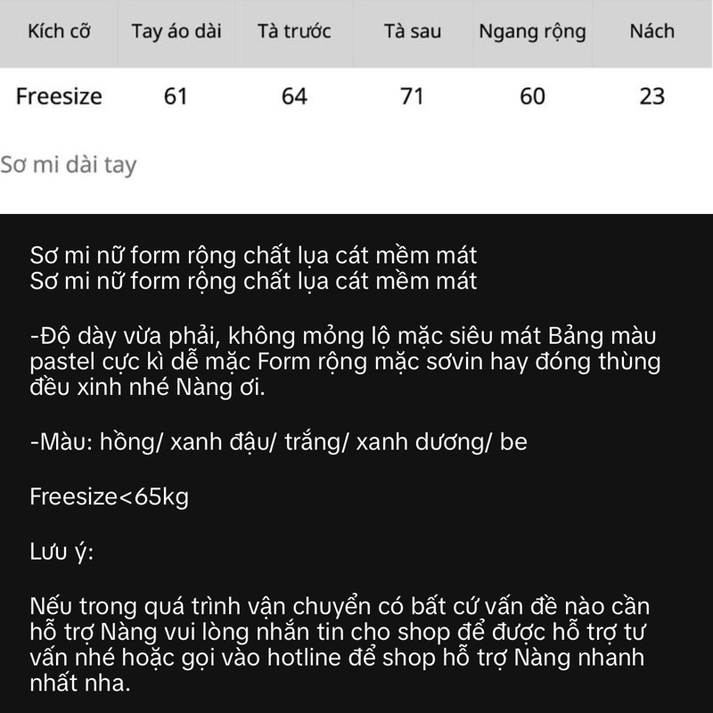 Áo sơ mi nữ dài tay form rộng chất lụa cát màu pastel