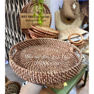 Khay mây tròn tay cầm đường kính 30cm hàng chắc chắn shop mây tre đan Anh Thư
