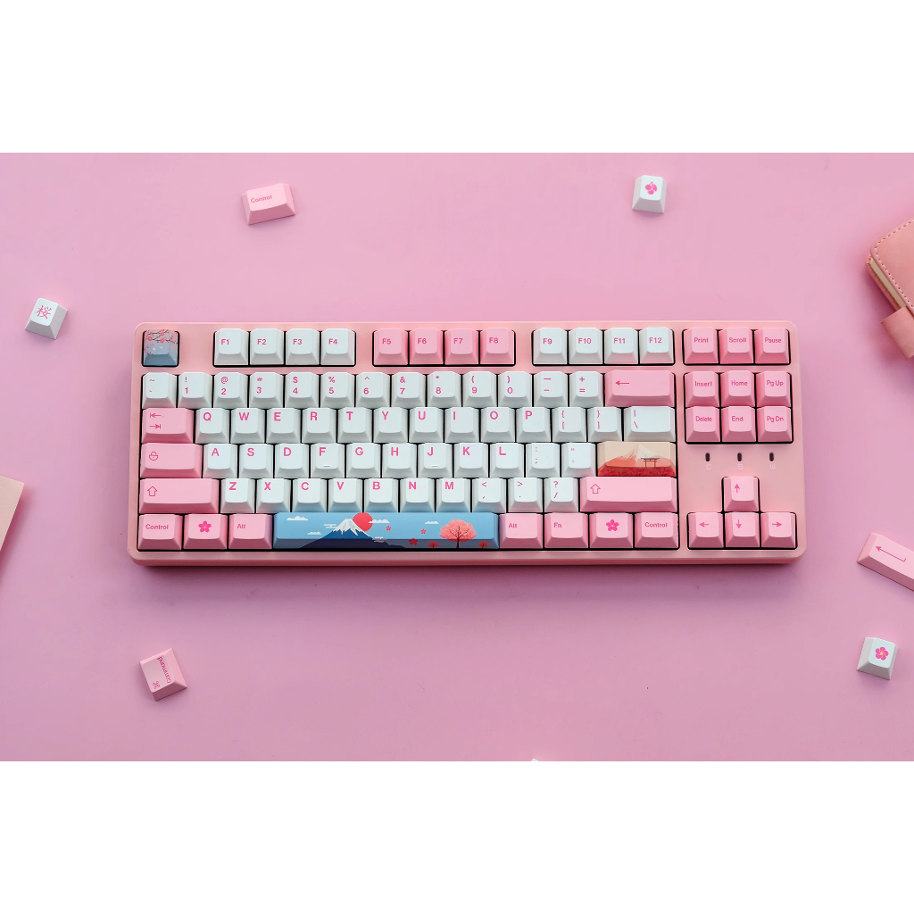 Bộ Keycap PBT Garden Sakura nút bàn phím cơ - Cherry profile phù hợp nhiều layout cơ bản