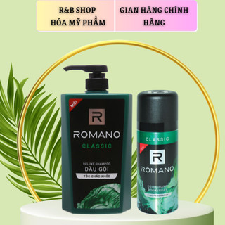 Dầu gội romano hương nước hoa classic 650g + xịt toàn thân romano ngăn mồ hôi và mùi cơ thể romano classic 150ml