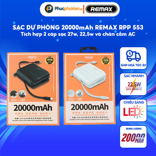 Remax rpp 553 - Sạc dự phòng 20000mAh kiêm củ sạc Remax thiết kế kèm dây sạc nhanh 27w cho 14 Serie - Phúc Phụ Kiện