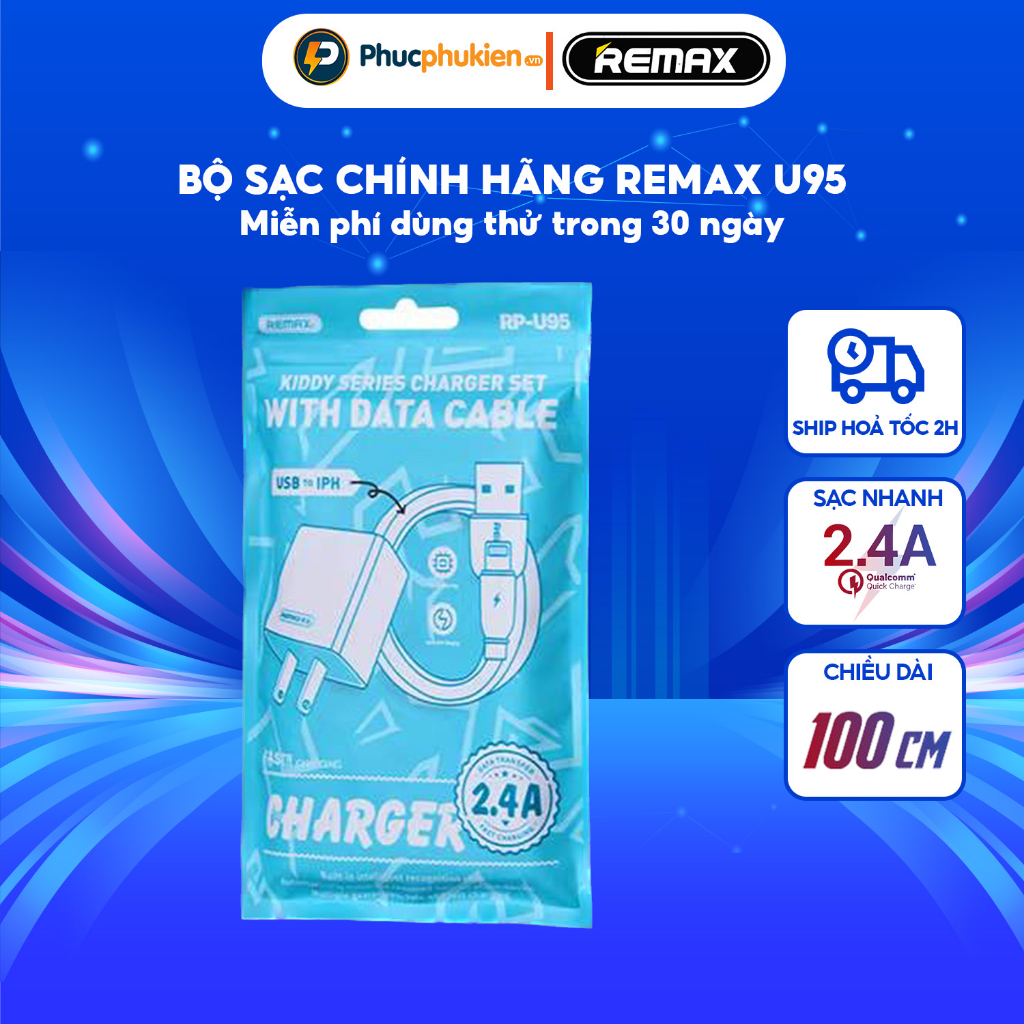 Bộ củ cáp sạc chính hãng Remax U95 hỗ trợ sạc 10,5w cho điện thoại, tai nghe, loa buetooth - Phúc Phụ Kiện Remax